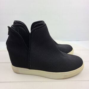 Report Womens Size 8.5M Black Wedge Sneakers Slip On High Top Zip Shoes Footwear